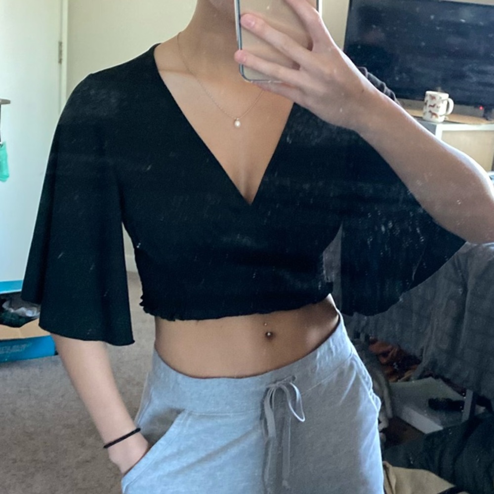 Shein flare sleeve black top